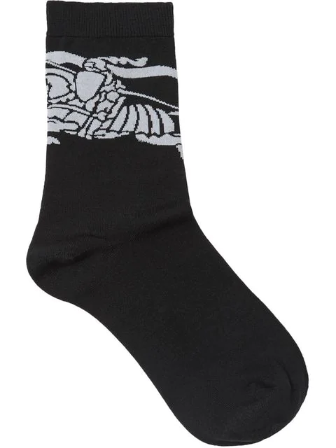 Shop Burberry Contrast Logo Socks - Black