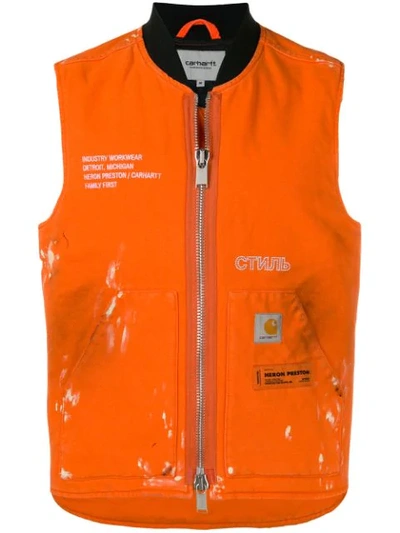 Heron Preston X Carhartt Wip Vest Jacket In 1996 Orange Crystal
