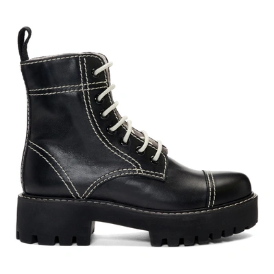 Alexa Chung Alexachung Black Leather Military Boots In 900 Black