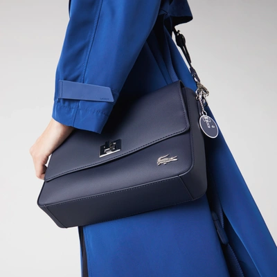 Shop Lacoste Women s Daily Classic Coated Pique Canvas Clasp Shoulder Bag One Size In Blue