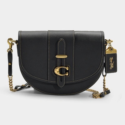 Coach Saddle Bag 20 In Black Glovetanned Leather