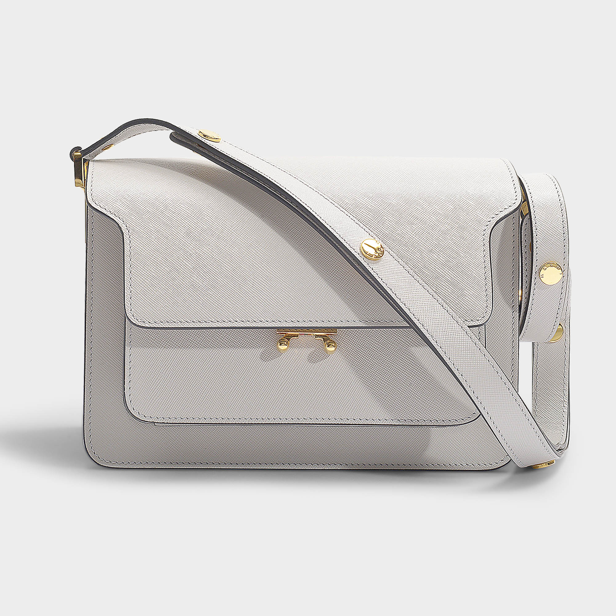 Shop Marni Trunk Medium Bag In Grey Pelican Saffiano Leather