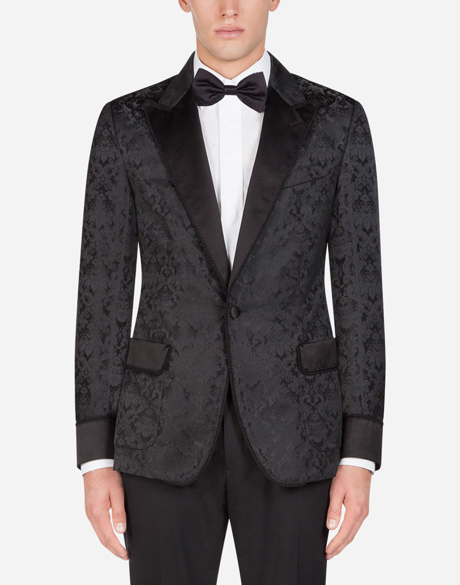 Shop Dolce & Gabbana Tuxedo-style Smoking Jacket In Jacquard In Black