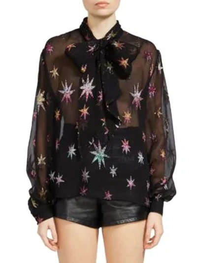 SAINT LAURENT Metallic Star Sheer Button-Down Shirt