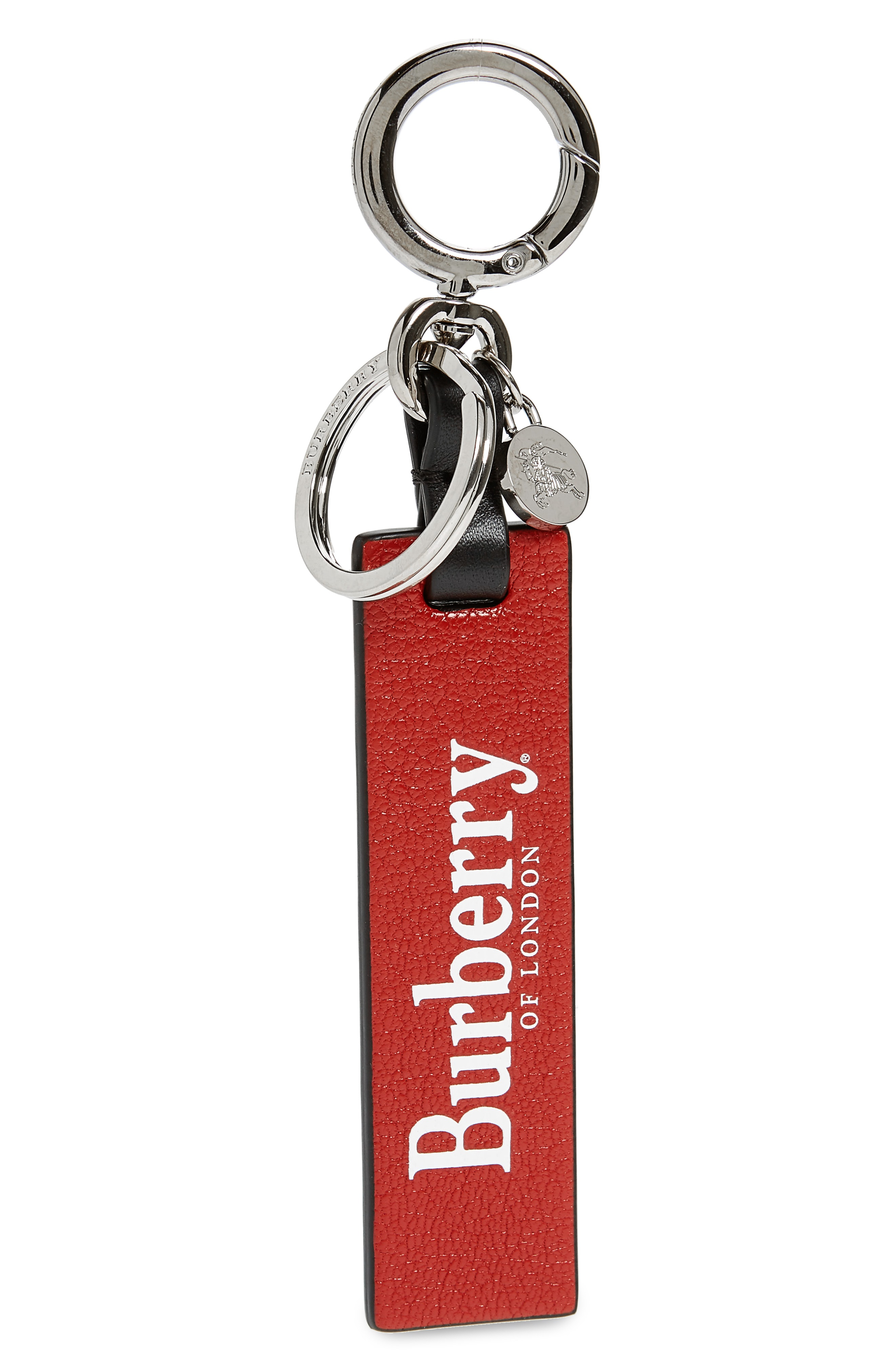 Shop Burberry Leather Tag Key Ring In Rust Red/black