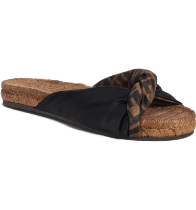 Shop Fendi Double F Twist Slide Sandal In Black Brown