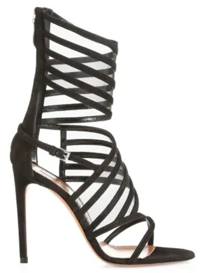 ALAÏA WOMEN'S ANKLE-CUFF LEATHER CAGE SANDALS