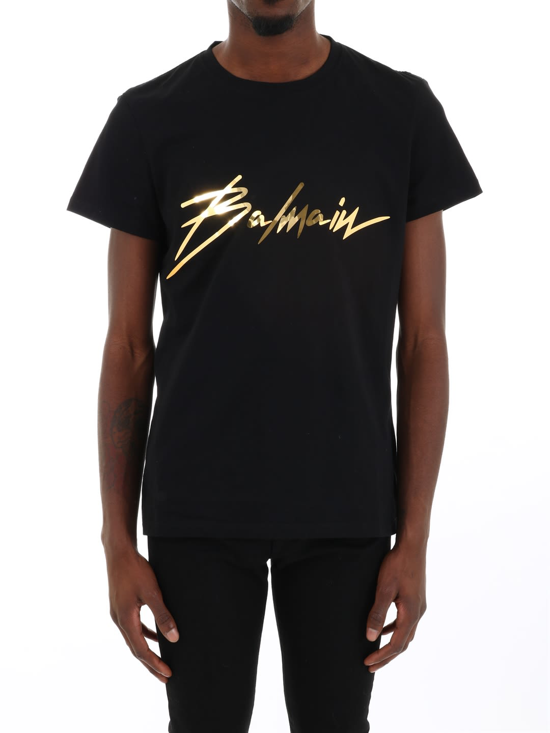Shop Balmain T-shirt Gold Logo In Black/gold