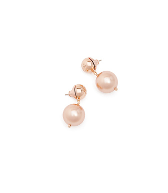 Shop Tory Burch Crystal Pearl Drop Earring In Rose / Rose Gold