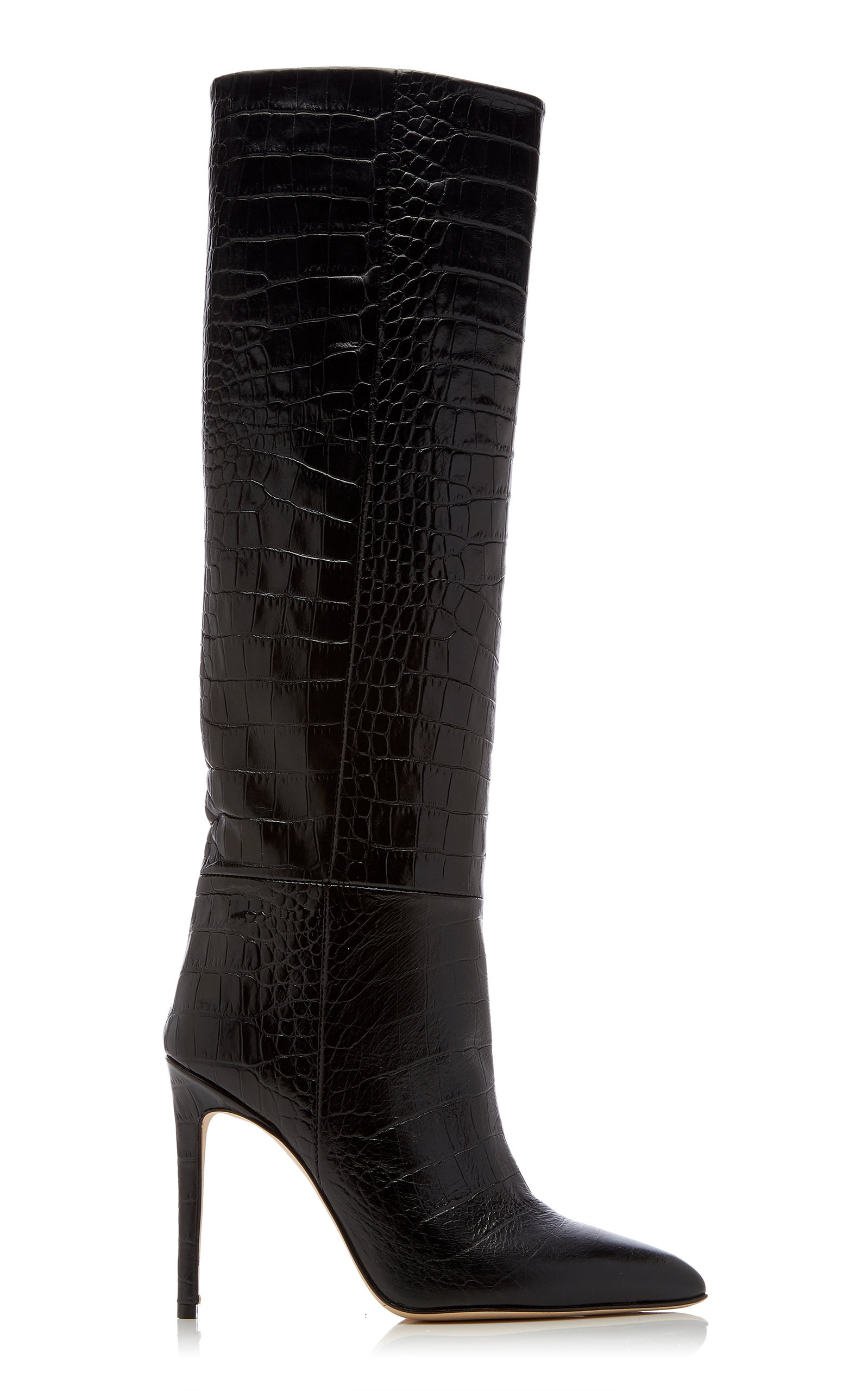 croc embossed knee high boots