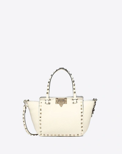 Valentino Garavani Mini Rockstud Grainy Calfskin Bag In Light Ivory