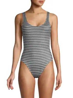 solid and striped gingham one piece