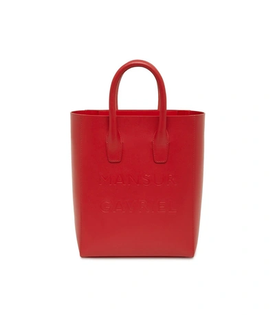Shop Mansur Gavriel Calf Logo Mini Ns Tote In Flamma In Red