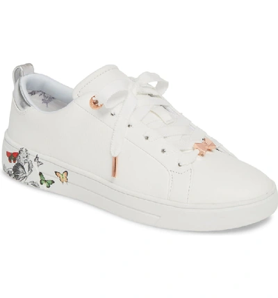 Ted Baker Mispir Print Lace-up Sneaker In White/ Narnia Leather