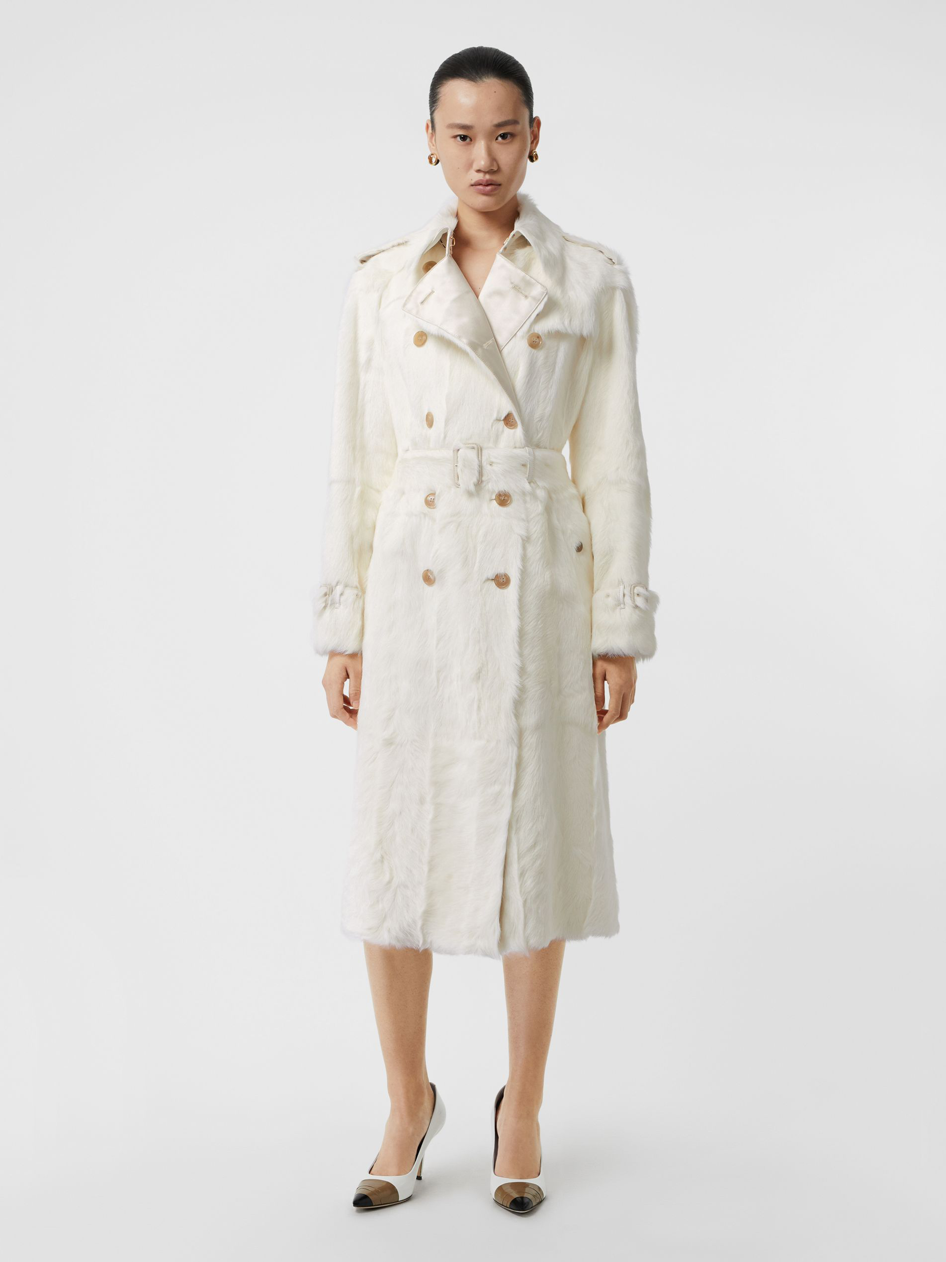 Shop Burberry Goat Trench Coat In Ecru