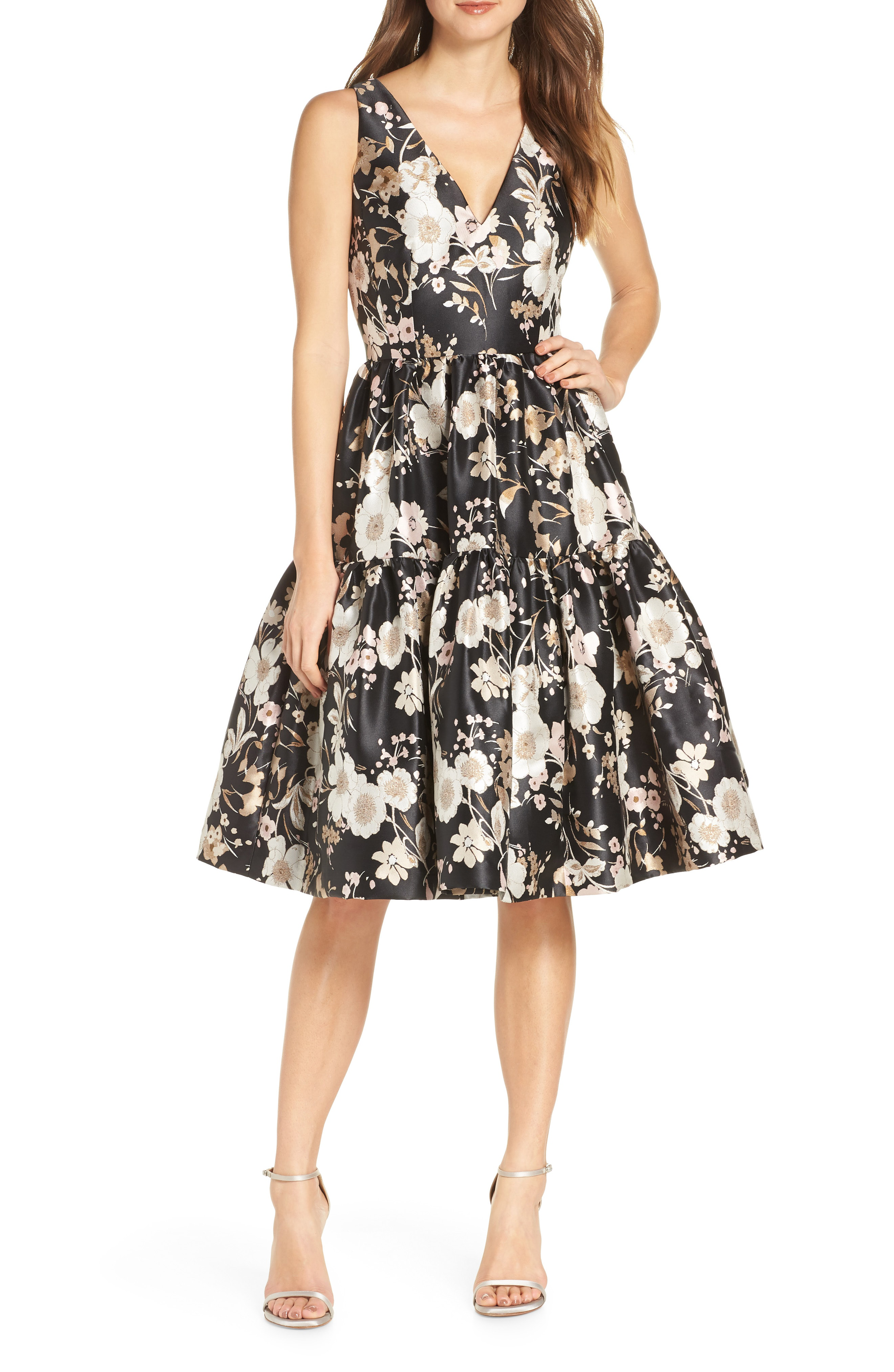 eliza j floral jacquard dress