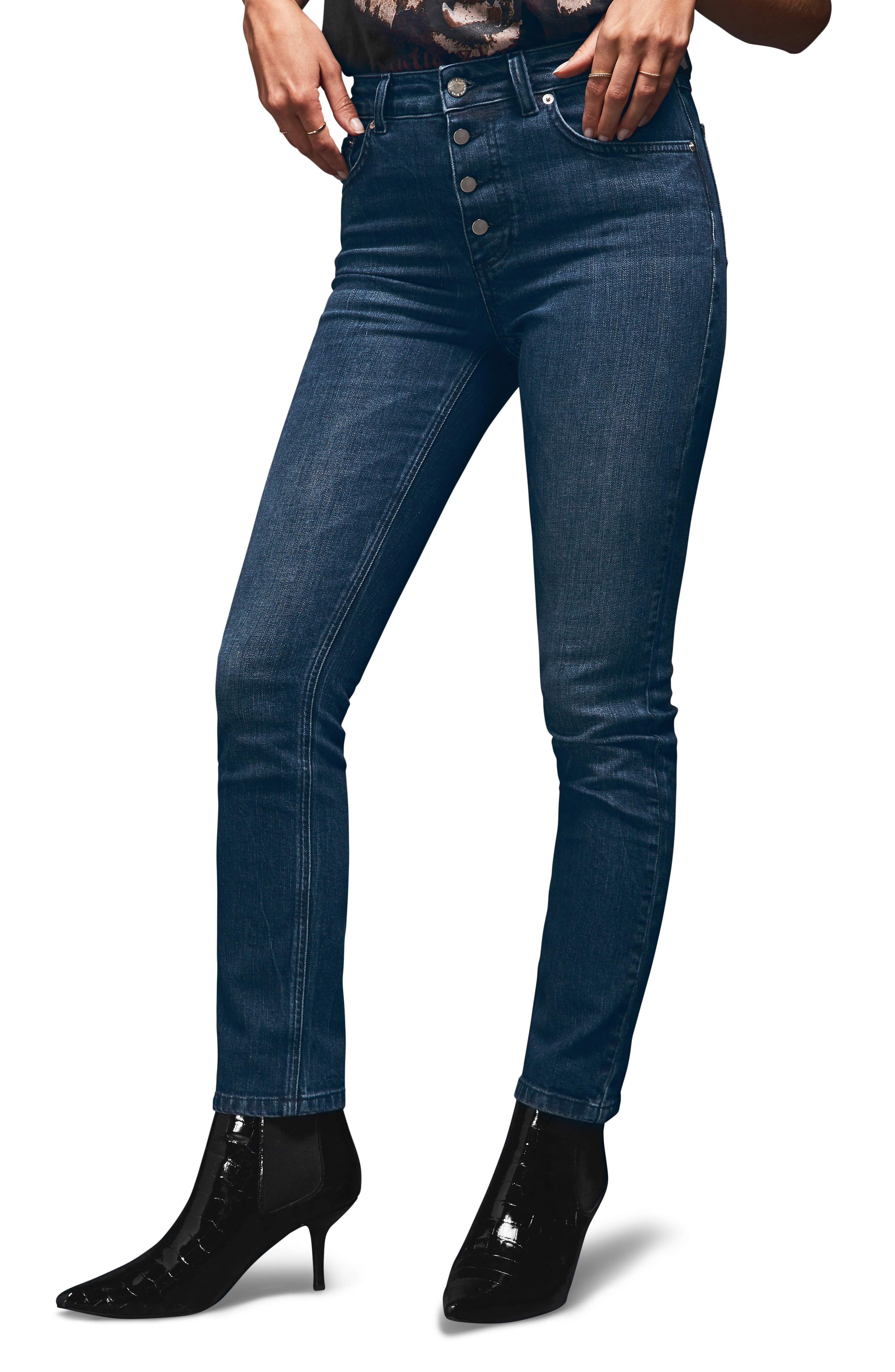 Anine Bing Frida High Waist Skinny Jeans In Dark