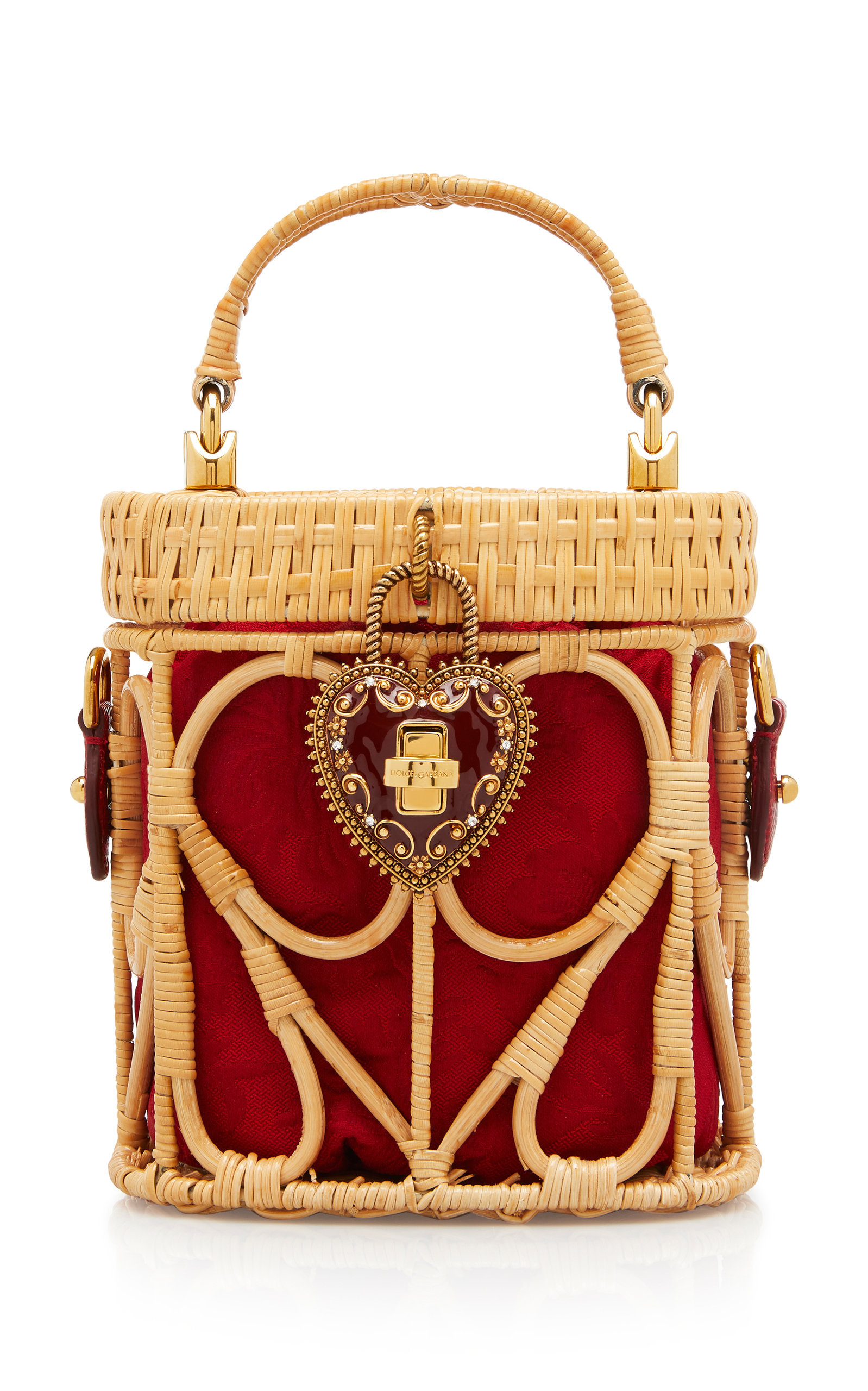 Shop Dolce & Gabbana Raffia And Leather Basket Top-handle Bag In Red