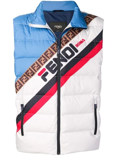 Shop Fendi Colour block Logo Padded Gilet In White