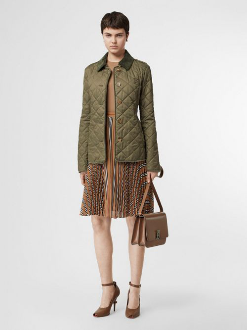 Shop Burberry Monogram Motif Diamond Quilted Jacket In Olive Green