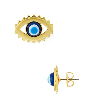 Shop Tory Burch Evil Eye Stud Earrings In Blue/gold