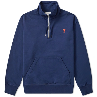 Ami Alexandre Mattiussi Ami Heart Logo Half Zip Sweat In Blue