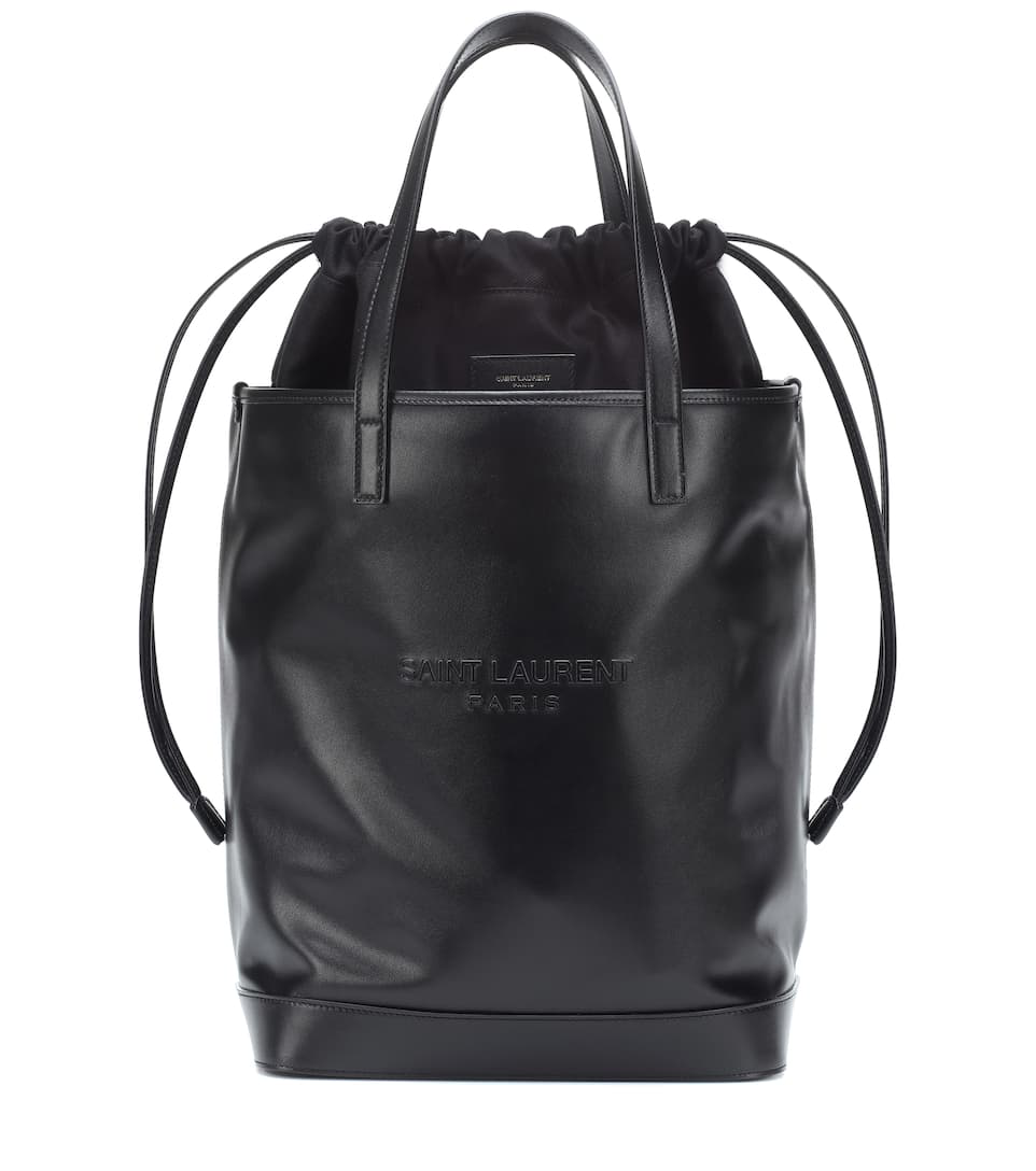 Shop Saint Laurent Teddy Leather Bucket Bag In Black