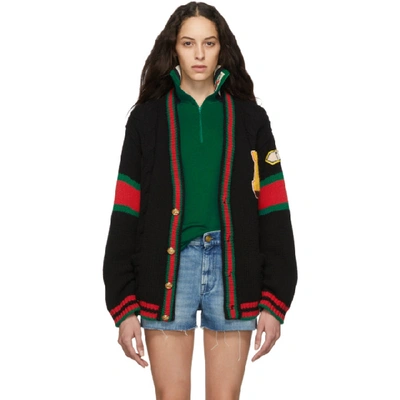 Shop Gucci Black Oversized Varsity Cardigan