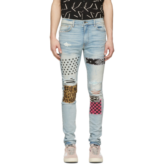 amiri blue art patch jeans