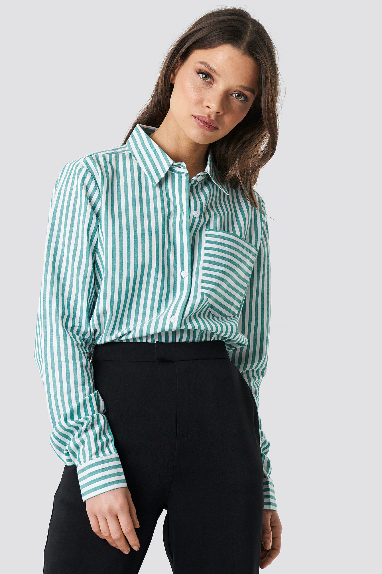 green and white striped shirt outfit