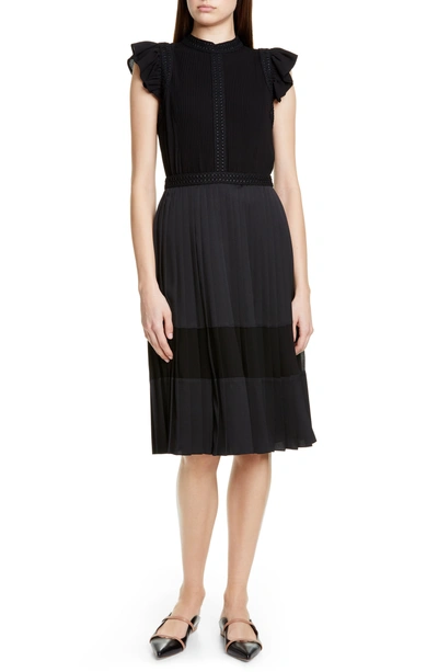 Ted Baker Averele Ruffle & Pleat Midi Dress In Black