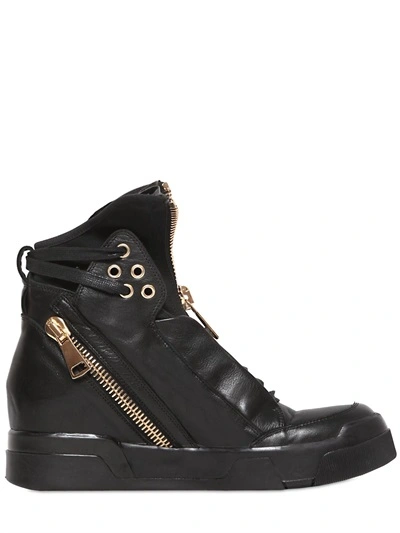 ELENA IACHI Zipped Leather High Top Sneakers