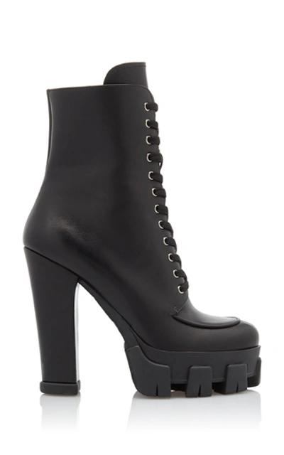 PRADA Lace-up Leather Platform Boots