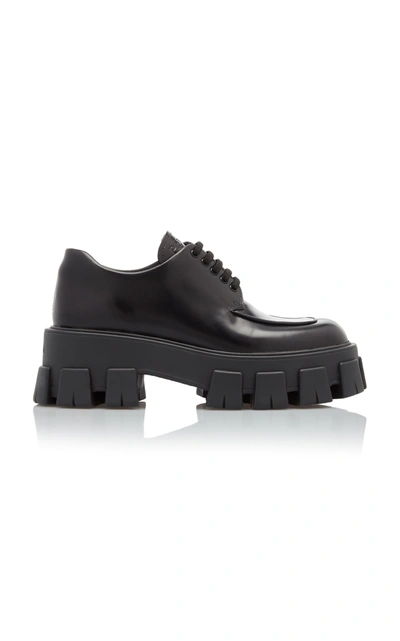 PRADA WOMEN'S RUBBER-TRIMMED LEATHER BROGUES