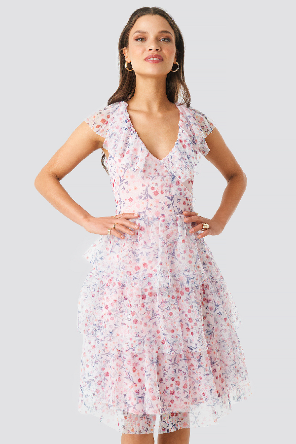 Shop Na Kd Ruffle Floral Midi Dress Pink In Print 