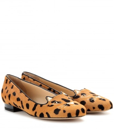 CHARLOTTE OLYMPIA Kitty Leopard-Print Calf Hair Slippers