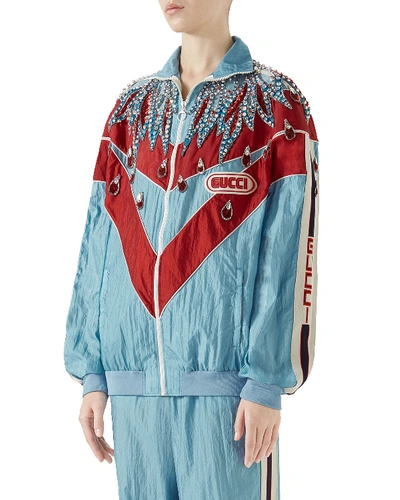 GUCCI 中綿ジャケット ライトブルー FW24/25 GUCCI Nylon down jacket with GG inserts | REVERSIBLE