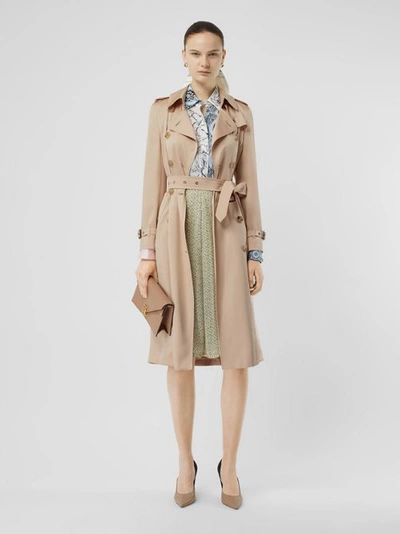 Shop Burberry Silk Satin Trench Coat In Pale Blush