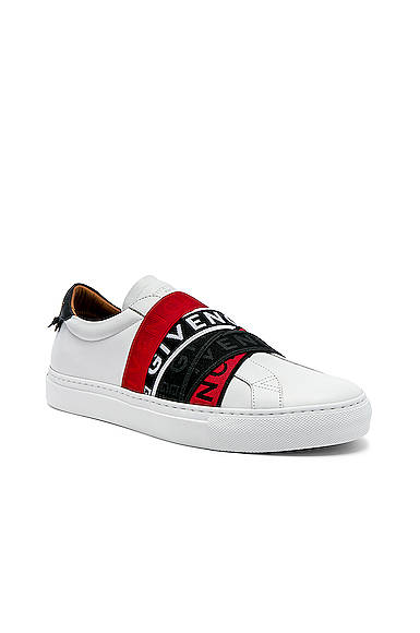 Shop Givenchy Elastic Webbing Sneakers In White, Red & Black