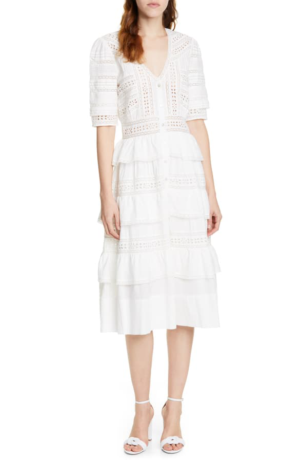 white eyelet midi dress