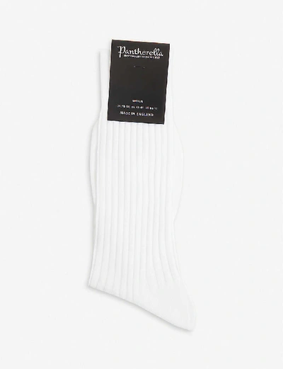 PANTHERELLA MENS WHITE RIBBED COTTON-BLEND SOCKS