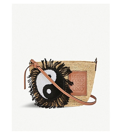 Shop Loewe Paula s Pochette Ying Yang Raffia Bag In Natural tan