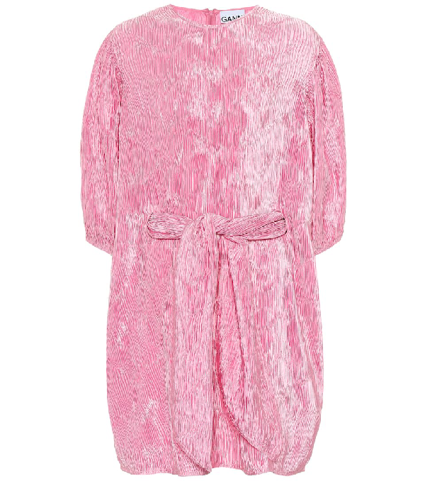 ganni pleated satin dress