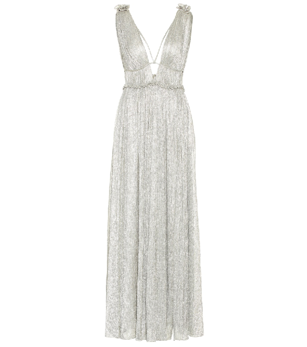 jonathan simkhai plisse lame maxi dress