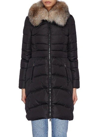 美品高質　MONCLER HIRONDELLE Moncler Hirondelle蓝狐毛边饰绗缝羽绒大衣