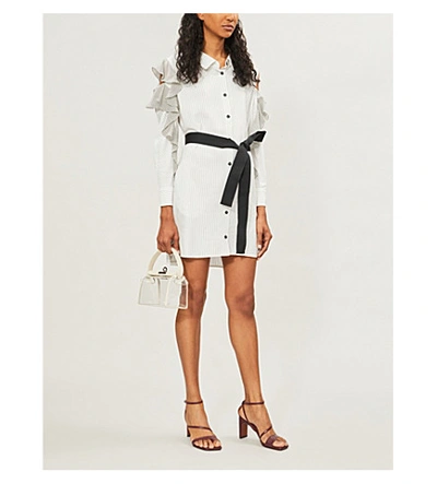 MAJE RELIA STRIPED COLD-SHOULDER WOVEN DRESS