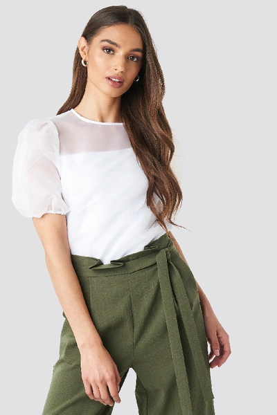 Na-kd Puff Sleeve Organza Blouse White In Cream