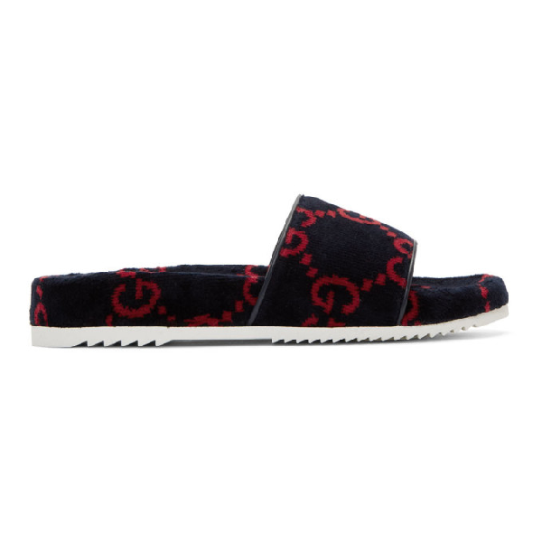 navy blue gucci slides