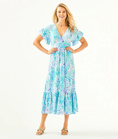 Lilly Pulitzer Jessi Ruffle Midi Dress In Amalfi Blue Alligator Isle