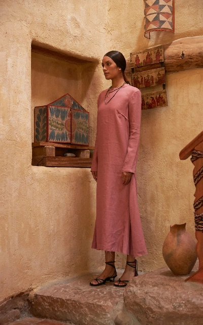 Albus Lumen Tula Linen Midi Dress In Pink